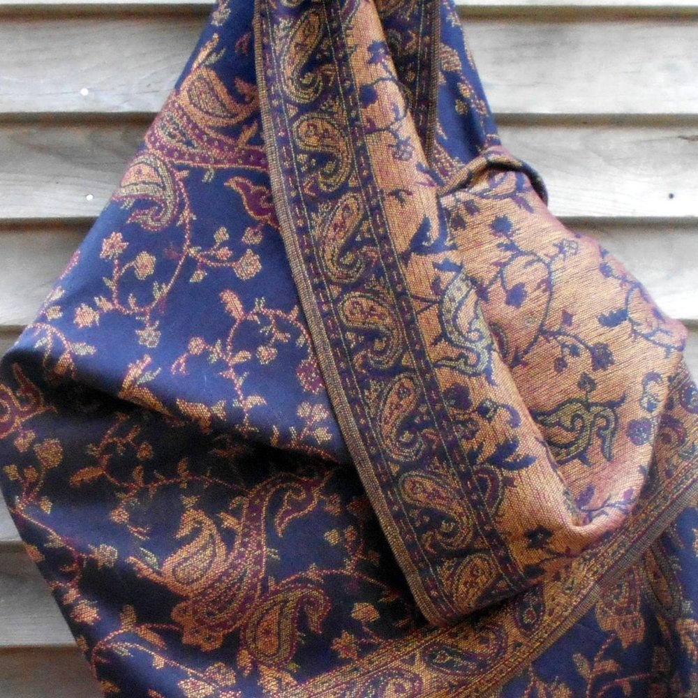 Navy Blue Paisley Pashmina Scarf Reversible Warm Winter Shawls Long Rave Stoles